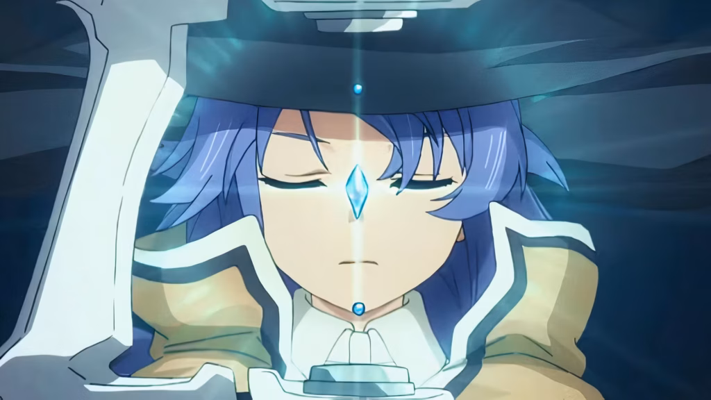 mushoku Tensei mushoku tensei jobless reincarnation roxy migurdia eyes closed casting magic with a blue stone